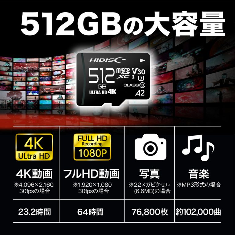 HIDISC 超高速microSDXCカード 512GB CLASS10 UHS-I Speed class3 A2